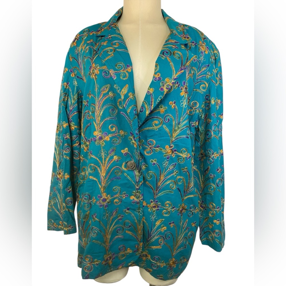 Sunny Sport Embroidered Floral Teal Women's Jacket Size 12